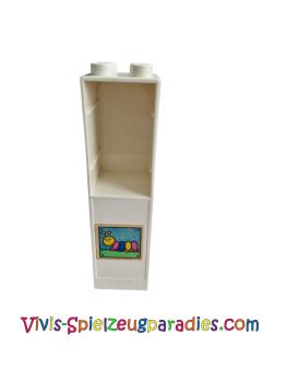 Lego Duplo Wand 2 x 2 x 6 mit Schubladenschlitzen an zwei Seiten mit Sticker Raupe, Kalender (6462) weiß